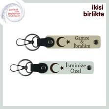 Miaju Kalbinin Sahibine Gurur Dolu Armağan – Ay Yıldız Temalı Kişisel Anahtarlık Set, Sütlü Kahve-Beyaz