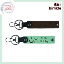 Miaju Amcaya Saygı Içeren Kalıcı Hediye – Ay Yıldız Tc Kişisel Anahtarlık Takımı, Koyu Kahve-Yeşil