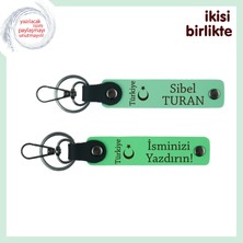 Miaju En Yakın Dostuna Armağan Ayyıldız ve Türkiye Temalı Kişisel 2’li Anahtarlık Seti, Açık Yeşil-Yeşil