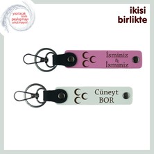 Miaju Kuzene Şık Hatıra – Üç Hilal Temalı Kişiselleştirilebilir Anahtarlık, Pembe-Beyaz