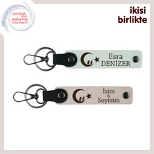 Miaju Sevgiliye Vatan Temalı, Çocuk ve Ayyıldız, Kişiye Özel Anahtarlık Hediyesi 2' Li, Beyaz-Pudra