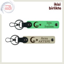 Miaju Memura Özel Hediye – Çocuk ve Ayyıldız Isimli 2’li Anahtarlık Seti, Fıstık Yeşil-Sütlü Kahve