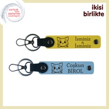 Miaju Sevgiliyle Sahiplenilen Minik Patiye Ortak Armağan, Deri Anahtarlık Takımı, Sarı-Gök Mavi