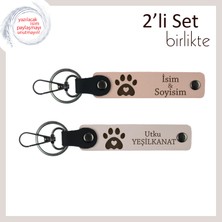 Miaju Köpek Sahibi Eşe Uygun Hediyelik, Kalpli Pati Motifli Kişisel Anahtarlık Takımı, Yavru Ağzı-Pudra