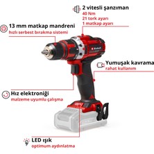 Einhell Akülü Vidalama TE-CD 18/40 Li-Solo Power X-Change (Lityum-iyon, 18 V, 40 Nm maks. 21 kademeli tork, 2 vitesli şanzıman, delme + vidalama, hız kontrolü, LED aydınlatma) - 4513925