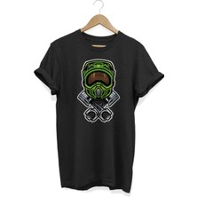 Widi Erkek Siyah Motosiklet Baskılı T-Shirt