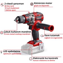 Einhell Professional Akülü Vidalama TP-CD 18/80 Li BL-Solo Power X-Change (18 V, Kömürsüz, 80 Nm, 13 mm mandren, 2 vites, 19 tork ayarı, delme modu, akü dahil değildir) - 4514300
