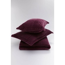 Merinos Mürdüm Renkli Line 3 Parça Battaniye Seti 220 x 240 cm Yumuşak Doku ile Konfor Sunar