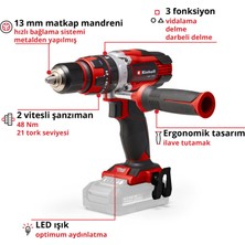 Einhell Akülü Darbeli Vidalama TE-CD 18/48 Li-i-Solo Power X-Change (Li-Ion, 18 V, 2 Vitesli Şanzıman, Darbeli Vidalama Fonksiyonu, Devir Kontrolü, LED, akü  ve şarj cihazı dahil değildir) - 4513926