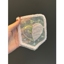 14X12 cm Boncuk Pul Işleme Kalpli Cep Arma Aplike