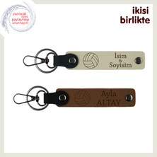 Miaju Antrenörünüz Için Takımca Hazırlanmış Hatıra, Kişisel Deri Anahtarlık Seti, Sütlü Kahve-Açık Kahve