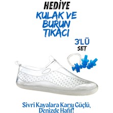 Unisex Şeffaf Plaj ve Deniz Ayakkabısı Kaydırmaz Taban 3 Lü Set Burun ve Kulak Tıkacı ++Dayanıklı