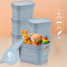 6'lı Kapaklı 5 Litre Delikli Saklama Kutusu Mavi