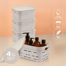 4'lü Kapaklı 3,8 Litre Delikli Saklama Kutusu Bej