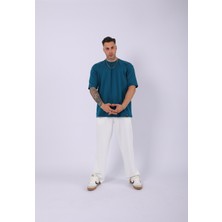 Unisex %100 Pamuk Oversize Düz T-Shirt Petrol