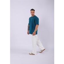 Unisex %100 Pamuk Oversize Düz T-Shirt Petrol