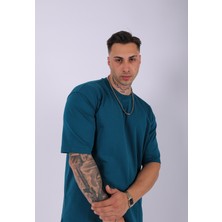 Unisex %100 Pamuk Oversize Düz T-Shirt Petrol