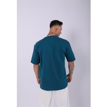 Unisex %100 Pamuk Oversize Düz T-Shirt Petrol