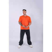 Unisex %100 Pamuk Oversize Düz T-Shirt Turuncu