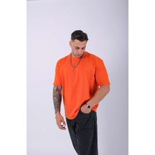 Unisex %100 Pamuk Oversize Düz T-Shirt Turuncu