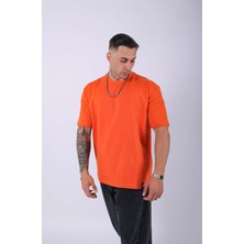 Unisex %100 Pamuk Oversize Düz T-Shirt Turuncu