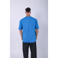 Unisex %100 Pamuk Oversize Düz T-Shirt Mavi