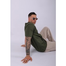 Unisex %100 Pamuk Oversize Düz T-Shirt Haki