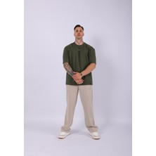 Unisex %100 Pamuk Oversize Düz T-Shirt Haki
