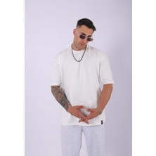 Unisex %100 Pamuk Oversize Düz T-Shirt Ekru