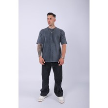 Unisex Lescho Nakışlı Özel Yıkamalı Oversize T-Shirt