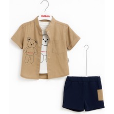 Yazlık Erkek Bebek Kombin – Gömlek + Şort + Atlet Body 3'lü Set