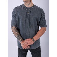 Unisex Lescho Nakışlı Özel Yıkamalı Oversize T-Shirt