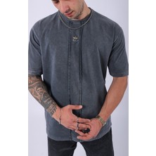 Unisex Lescho Nakışlı Özel Yıkamalı Oversize T-Shirt