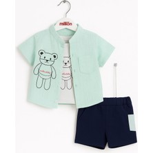 Yazlık Erkek Bebek Kombin – Gömlek + Şort + Atlet Body 3'lü Set