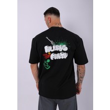 Unisex Dirty Lizart Baskılı Oversize T-Shirt Siyah