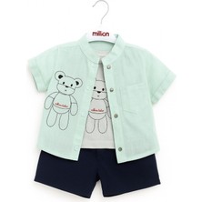 Yazlık Erkek Bebek Kombin – Gömlek + Şort + Atlet Body 3'lü Set
