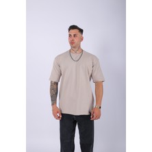 Unisex %100 Pamuk Oversize Düz T-Shirt Krem