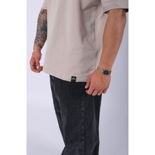 Unisex %100 Pamuk Oversize Düz T-Shirt Krem