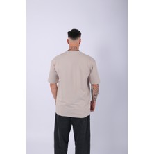 Unisex %100 Pamuk Oversize Düz T-Shirt Krem