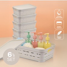 6'lı Kapaklı 8,2 Litre Delikli Saklama Kutusu Bej