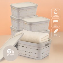 6'lı Kapaklı 10,8 Litre Delikli Saklama Kutusu Bej