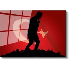 Kırmızı Siluet - Bayrak Fonlu Tasarım Cam Tablo