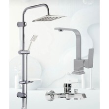 Krom Dubai Robot Duş Seti , Lüx Kare Lavabo , Banyo Bataryası 3’lü Set