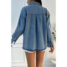 Kadın Oversize Mavi Denim Gömlek