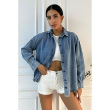 Kadın Oversize Mavi Denim Gömlek