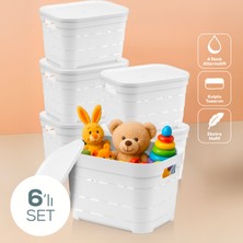 6'lı Kapaklı 5 Litre Delikli Saklama Kutusu Beyaz