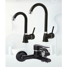 Siyah Krom Delta Eviye Mutfak , Lavabo ,banyo Bataryası 3’lü Set