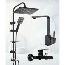 Siyah Lüx Robot Duş Seti , Lüx Kare Lavabo , Banyo Bataryası 3’lü Set