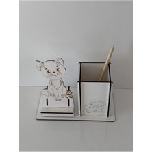Ahşap Kedi Motifli Kişiselleştirilebilir Telefon Tutucu ve Kalemlik