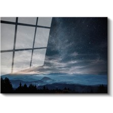Yıldızlı Gece - Dağların Üzerinde Samanyolu Cam Tablo